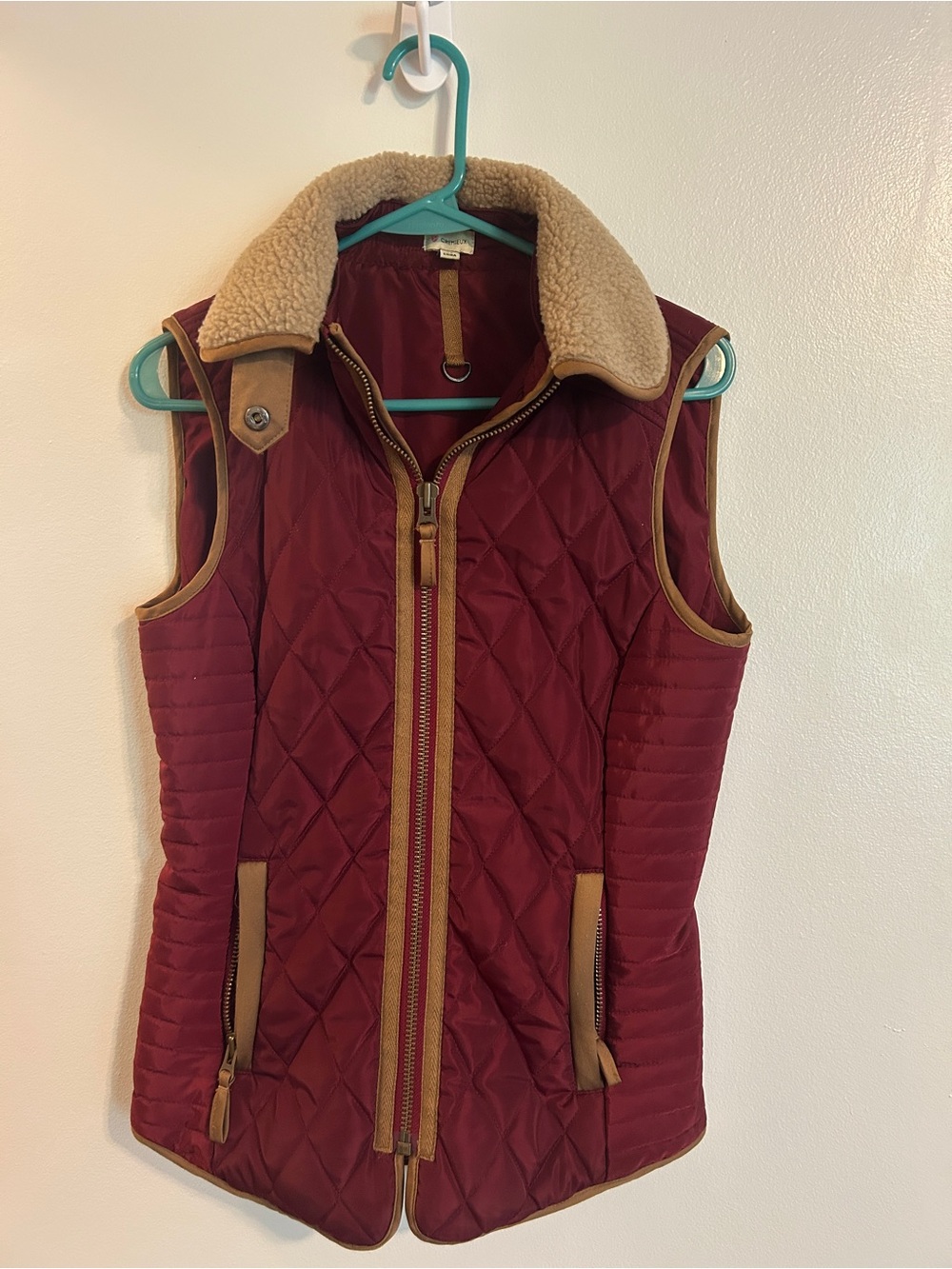 Daniel Cremieux Quilted Vest with Sherpa Collar - Burgundy & Tan